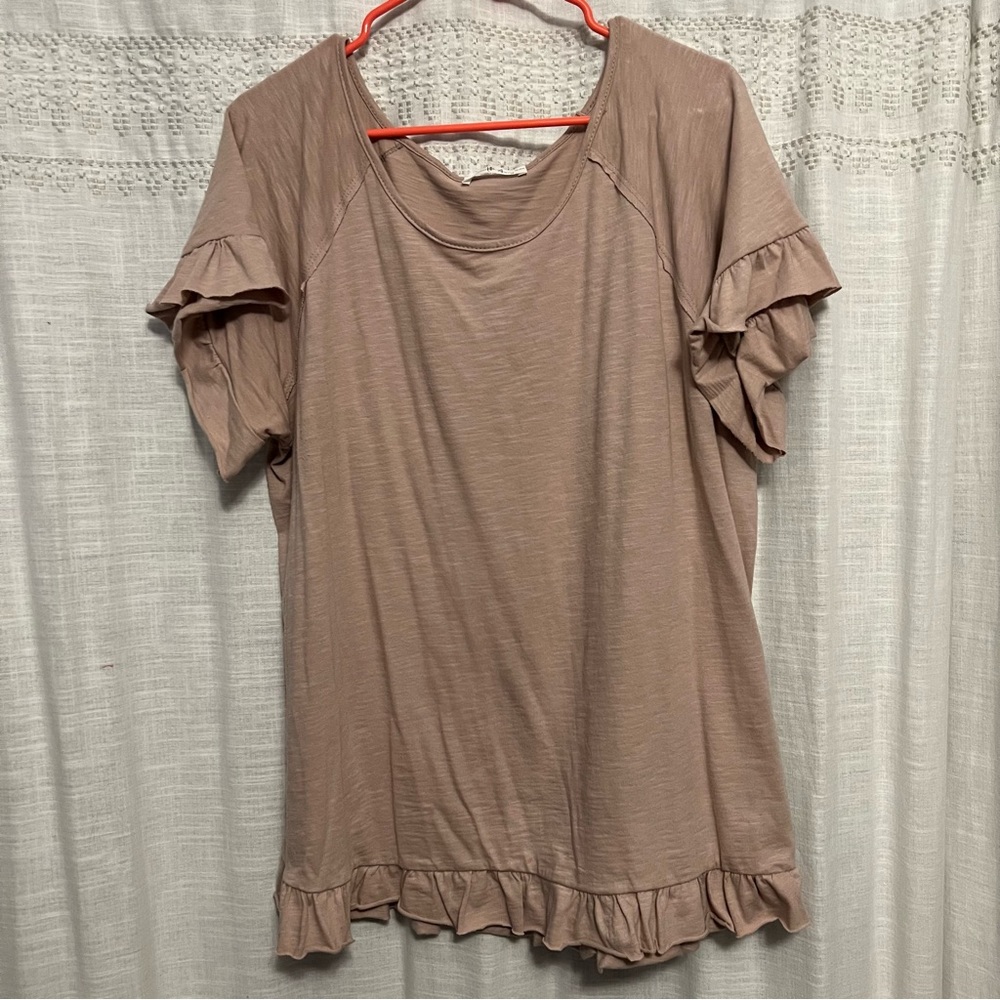 Charlotte Avery Beige Ruffle Blouse